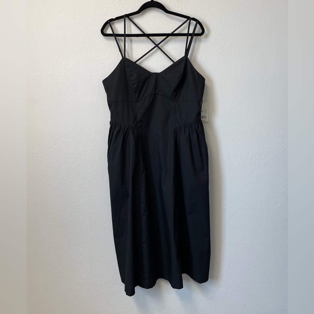 WOMENS DRESS THIN DOUBLE STRAPS CRISSCROSS BACK POCKETS MIDI BLACK A NEW DAY NWT